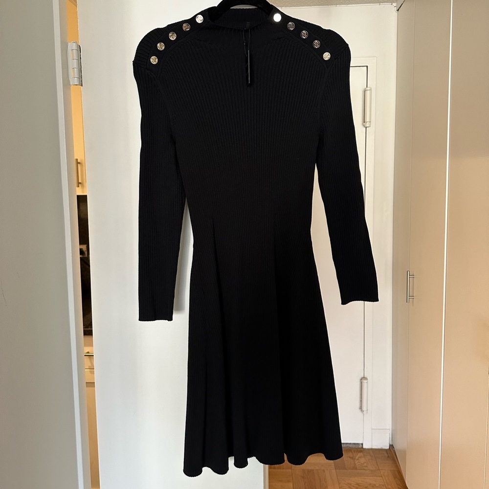 Maje Black Ribbed Sweater Dress
